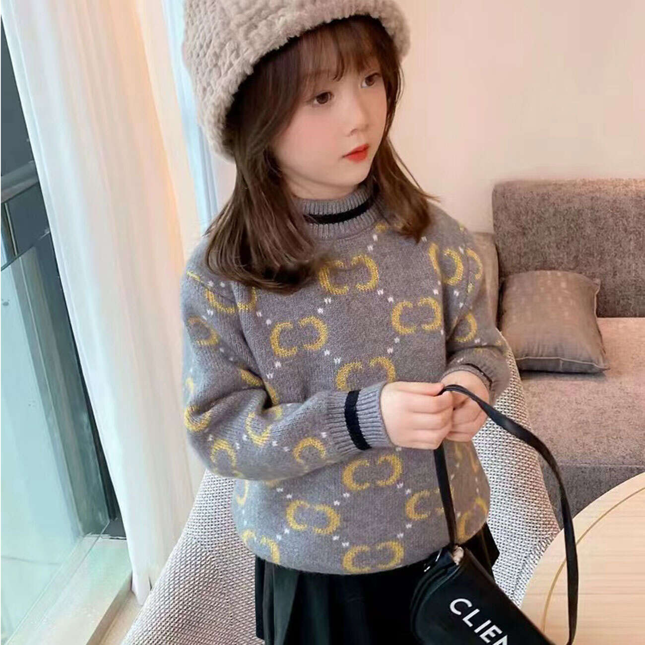 Kids Girl Long Sleeve  Crewneck Pullover Animal Cartoon Jacquard Knitwear Swearter