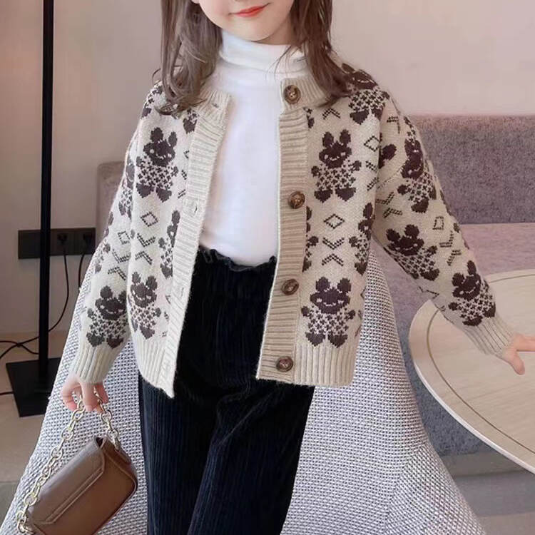 kids long sleeve tops girl knitwear cardigan wholesaler, animal cartoon jacquard knitted china, animal cartoon jacquard knitted  bulk, animal cartoon jacquard knitted sourcing, children autumn winter spring sweater customize