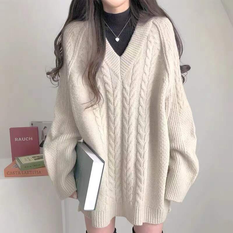 Women Oversized Sweater Sweater Long Sleeves Loose Leisure Jacquard Knitwear