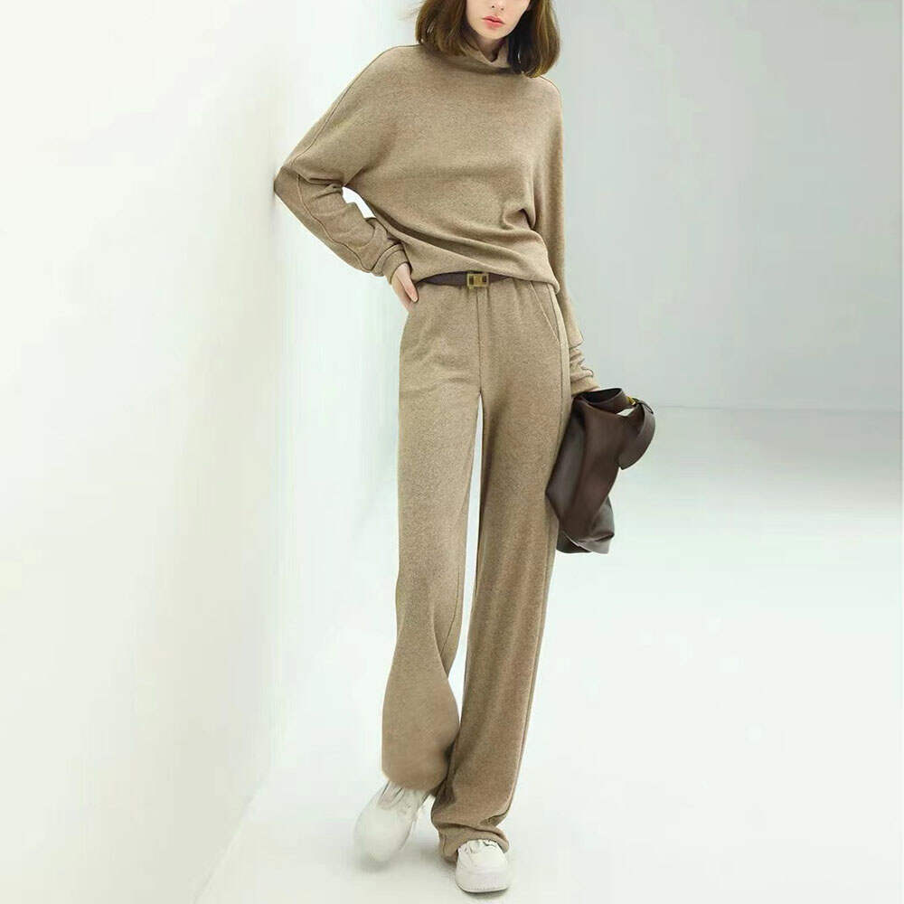 Women Long Sleeves Pullover Tops & Long Pants Two Piece Sets Autumn Winter Knitwear