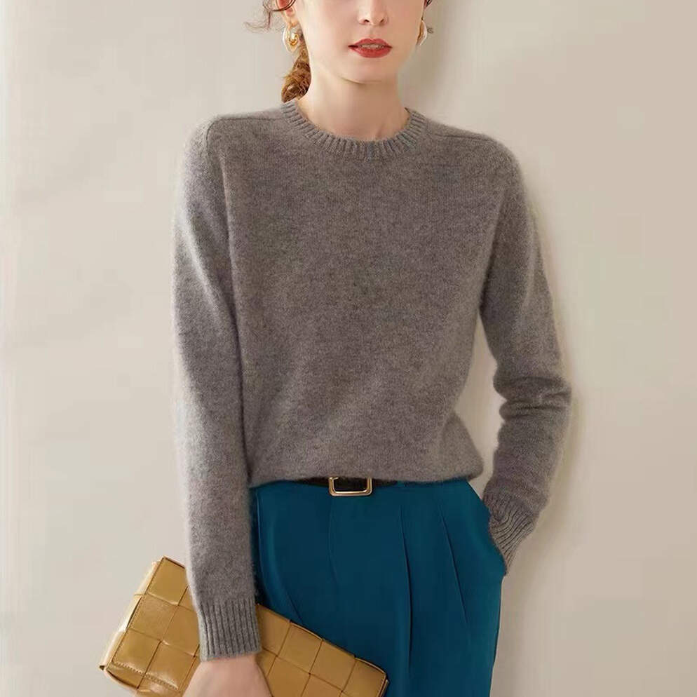 Knitted Long Sleeve Sweater Women Autumn Winter Tops Crew Neck Knitwear