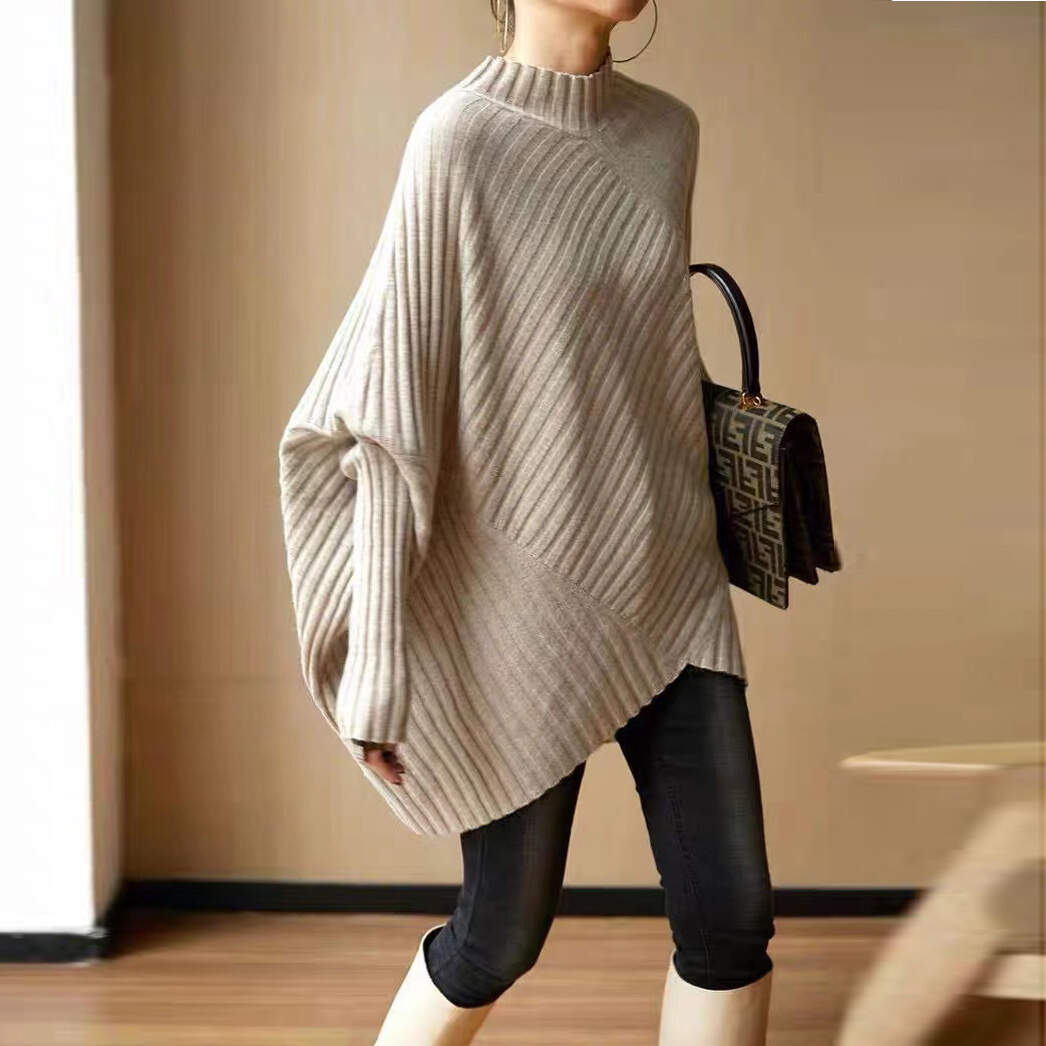 Women Middle Length Dress Long Sleeves Winter Autumn Wool Cashmere Dress Sweater