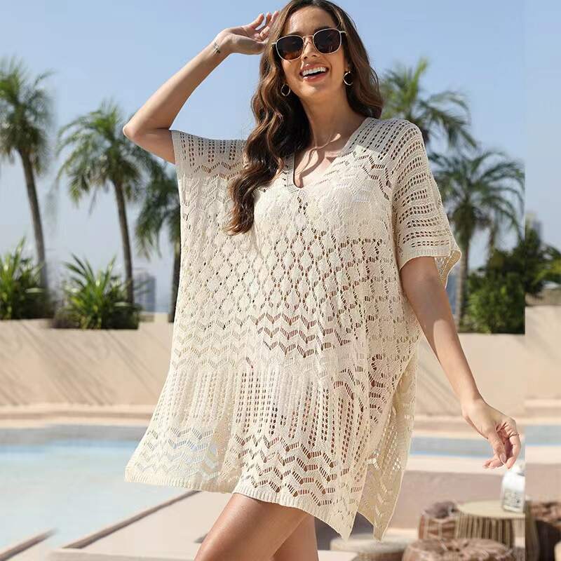 Women Hollowed Knitted Bikini Top Sun-protective Clothing Beach Knitwear Sweater