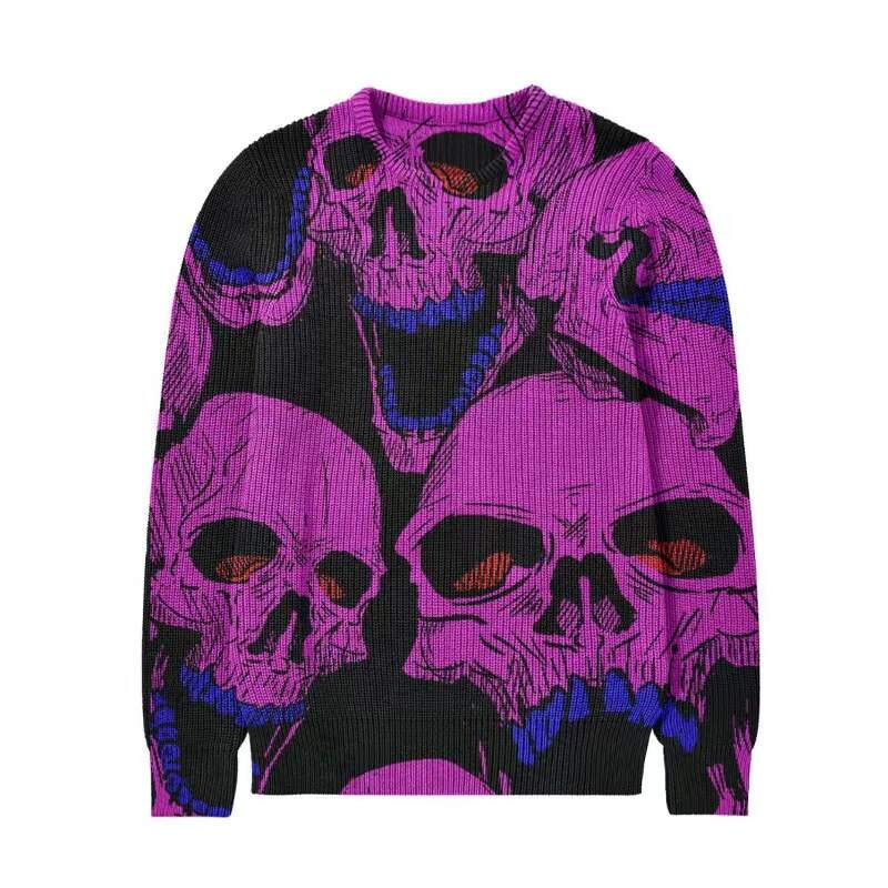 Men Autumn Winter Long Sleeves Pullover Printed Cartoon Jacquard Oversized Off Shoulder Sweater