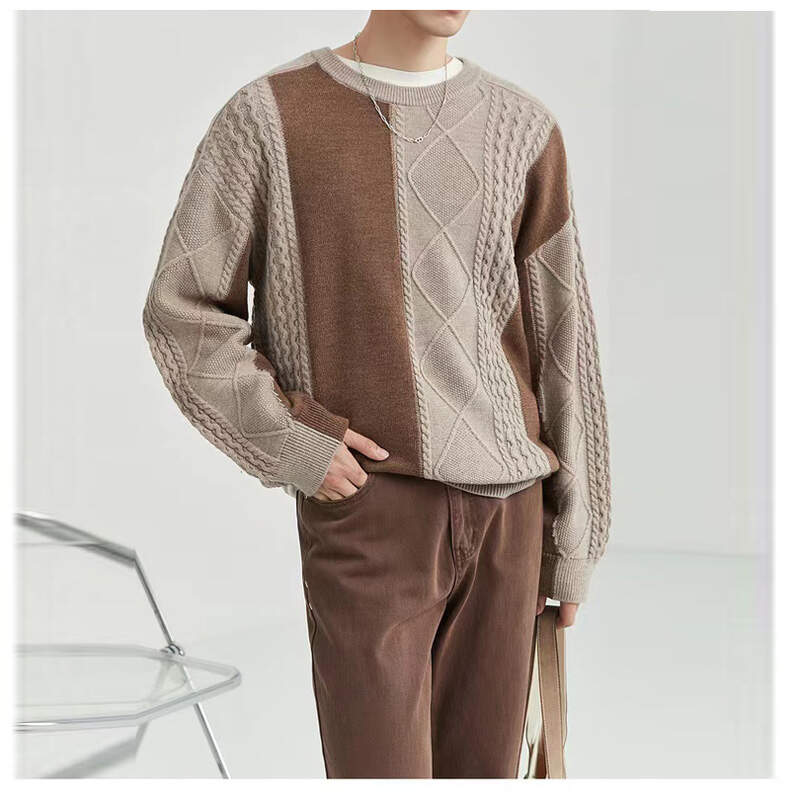 Men Autumn Winter Thick Jacquard Long Sleeve Pullover Off Shoulder Plus Size Cotton Sweater