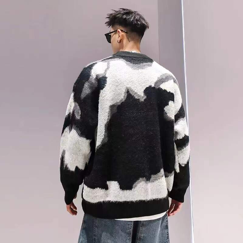 Men Autumn Winter Casual Crew Neck Sweater, Long Sleeves Thick Outwear Fancy Knitted, Stripes Jacquard Sweater, Men Autumn Winter Long Sleeves Pullover, Printed Cartoon Anime Sweater