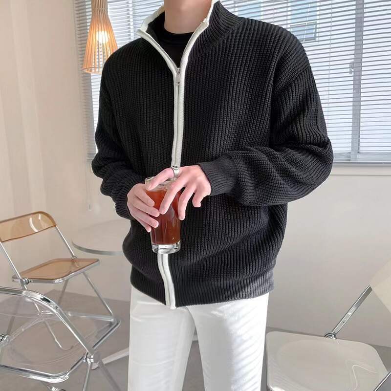 Men Autumn Winter Long Sleeves Top, Wool Knitwear, Custom Logo Fancy Patterns Sweater, Men Autumn Winter Thick High Neck Long Sleeves, Coat Twisted Cable Cardigan Knitwear