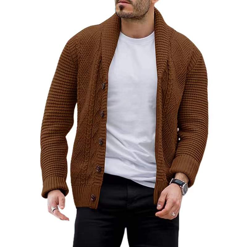 Wool Casual Full Zip Sweater, Men Autumn Winter Turn Down Neck Jacket, Buttons Outfit Coat, Thick Cashmere Cardigan Sweater, Men Long Sleeves Knitted Sweater