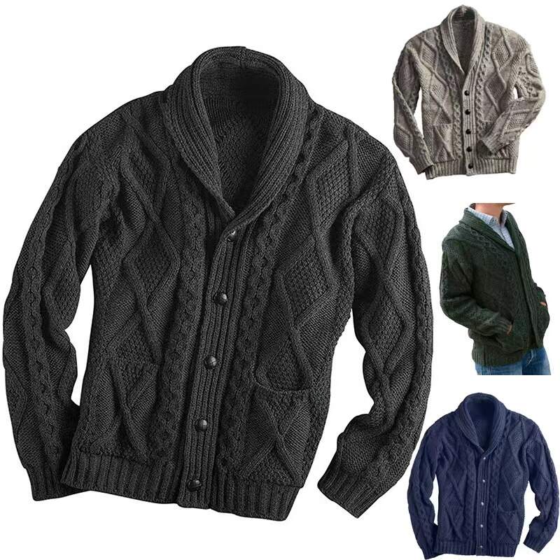 Men Autumn Winter Jacket Buttons Outfit Coat Thick Cashmere Cardigan Sweater