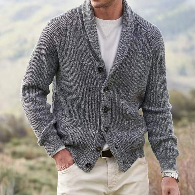 Wool Casual Full Zip Sweater, Men Autumn Winter Turn Down Neck Jacket, Buttons Outfit Coat, Thick Cashmere Cardigan Sweater, Men Long Sleeves Knitted Sweater