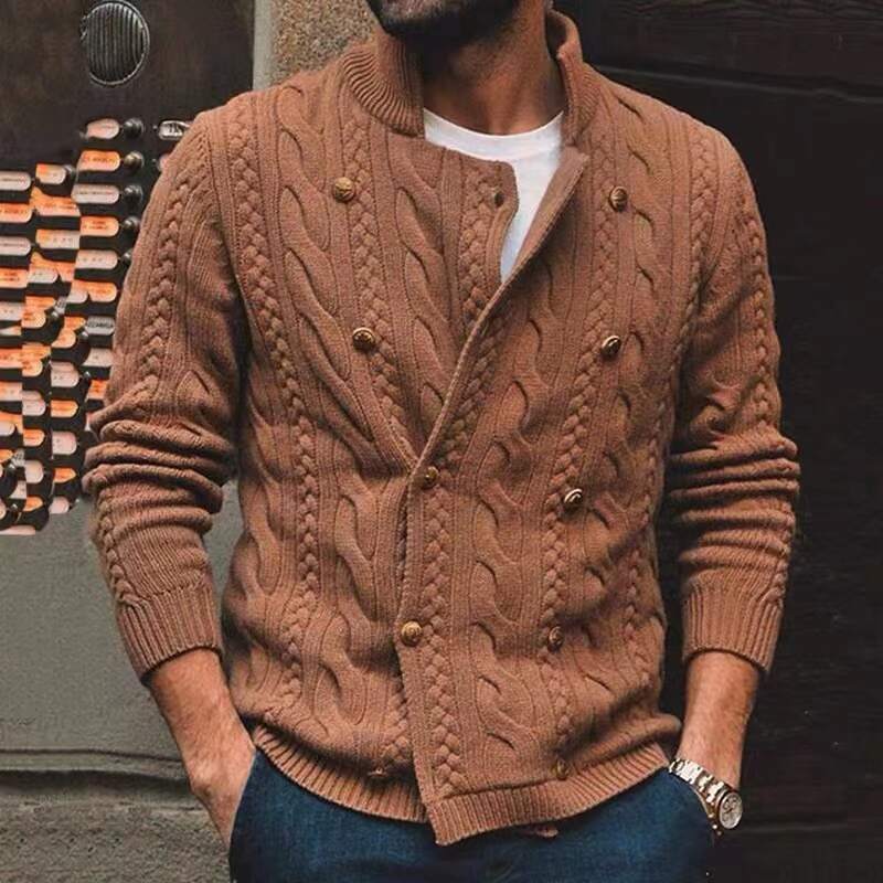 Wool Casual Full Zip Sweater, Men Autumn Winter Turn Down Neck Jacket, Buttons Outfit Coat, Thick Cashmere Cardigan Sweater, Men Long Sleeves Knitted Sweater