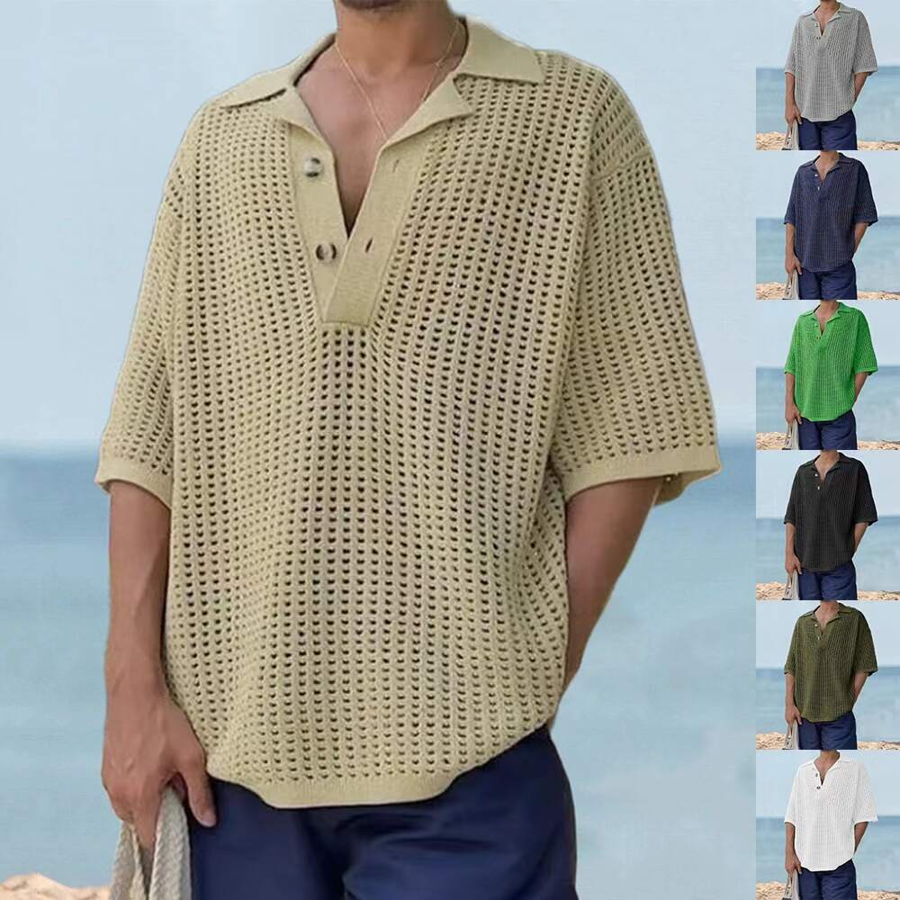 Men Summer Spring Cardigan Sweater, Buttons Up Thin Knitwear, Solid Color Cotton Breathable Knitted, Short Sleeves Cardigan Sweater, Men Pullover Sleeveless Sweater