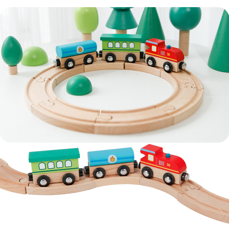 Montessori Track Toy Train Set classic wooden kid baby toys train track set wooden toy railway train for kids