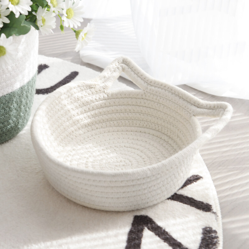 White Rope Baby Montessori Organic Rope Storage Woven Blanket Basket hand-knitted Cotton Rope Storage Basket With Hand bins