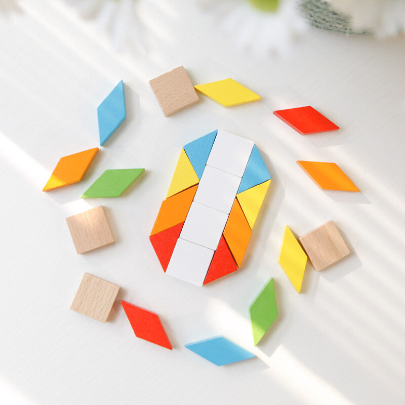 Montessori chunky Educational Toys Wooden Pattern Puzzles Geometry Shape 3D Jigsaw Puzzle  for Children Gifts