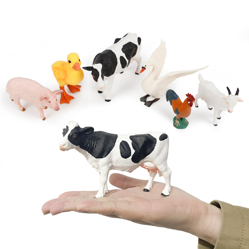 6pcs Plastic Simulation Animal Model Toy Sets PVC Farm Cow Ducky Animal Figurines Toy Set Model for Toddlers and Kids