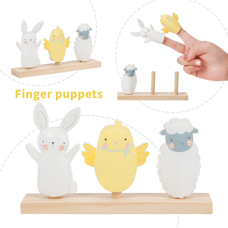 High Quality Easter Bunny Egg Wooden Mini Kids Funny Wooden Swing Cartoon Finger Animal Puppets Toys