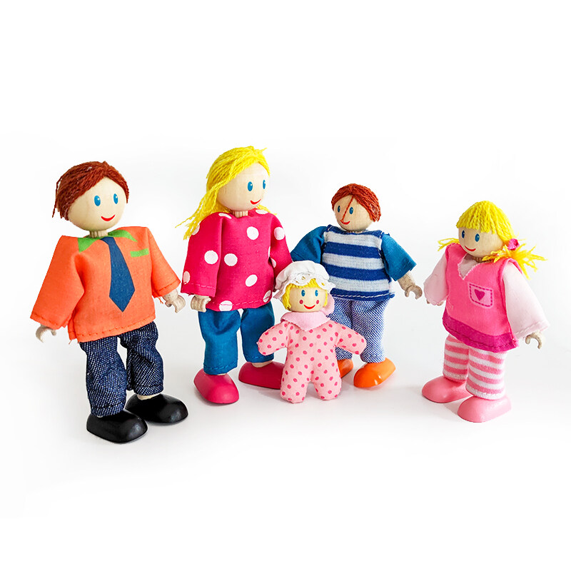 Wholesale High Quality 5 Style Toddler flexible Dollhouse Pretend Gift Family Doll Wooden Action Model Figure Toys Action Figure