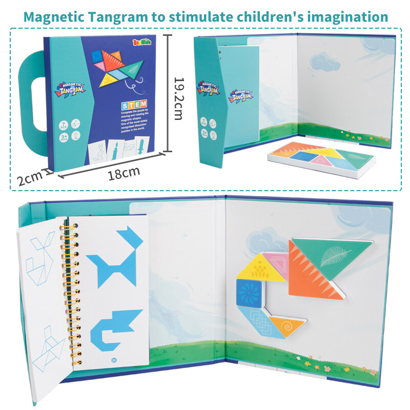 Children Early Educational games 7pcs Colorful Easy carry Tangram Game Toys Eco-friendly Wooden Puzzle Book small toys