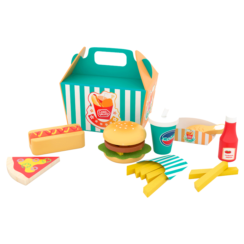 Pretend play Wooden kitchen kids fast food toys set hamburger French Fries Cola model Diy Kitchen Toys For Children