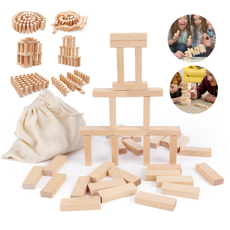 Wooden Tumbling Tower Timber Wood Stacking Toys For 45 Pieces Blocks Game Boys Girls Kids Floor Game Family With Bag Packing