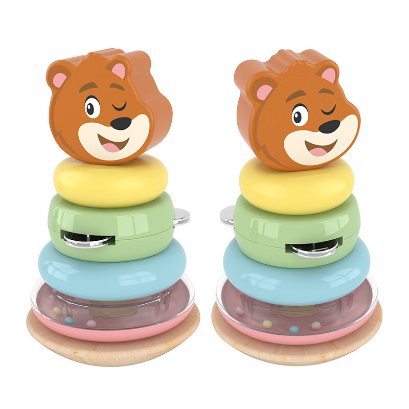 Hot selling Early Educational Toys Rainbow animal bear Stacking Ring Tower Game Blocks Baby Montessori Toys Wooden Stacking Toys
