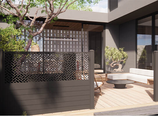 Aluminum sheet metal fence: landscape in the courtyard