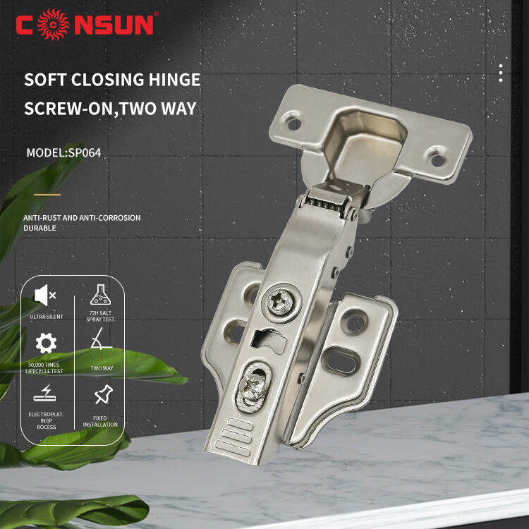 Soft closing screw-on two way hinge