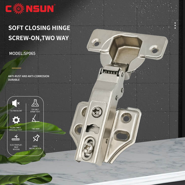 Soft closing screw-on two way hinge
