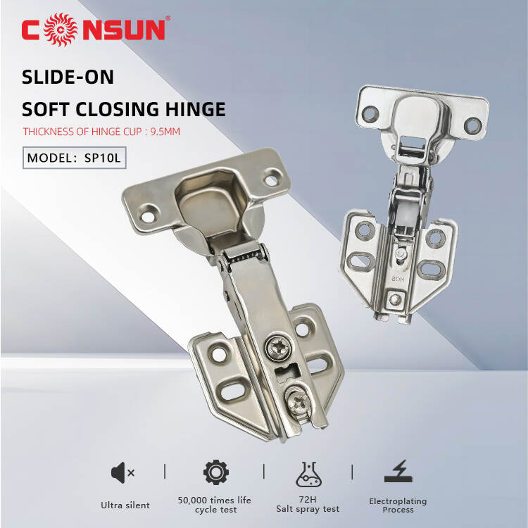 Slide-on soft closing hinge
