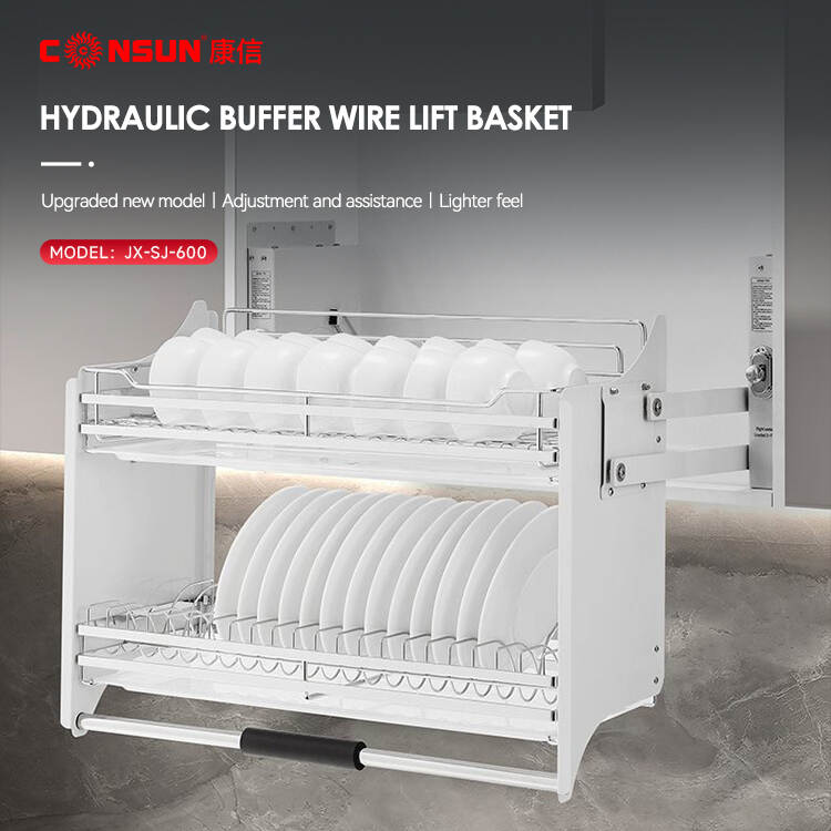 Hydraulic buffer wire lift basket