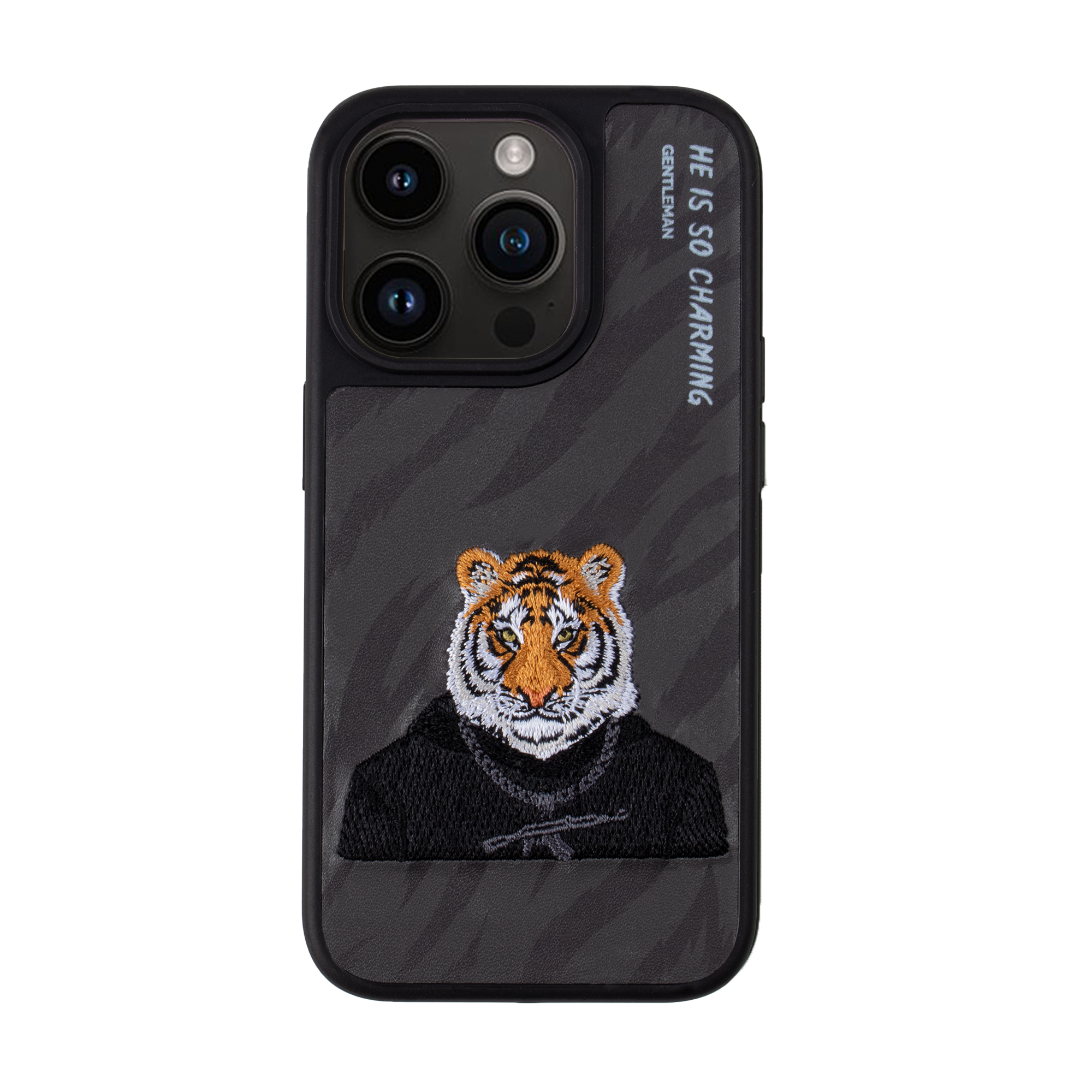 Tiger embroidery Card leather iPhone 15 phone case