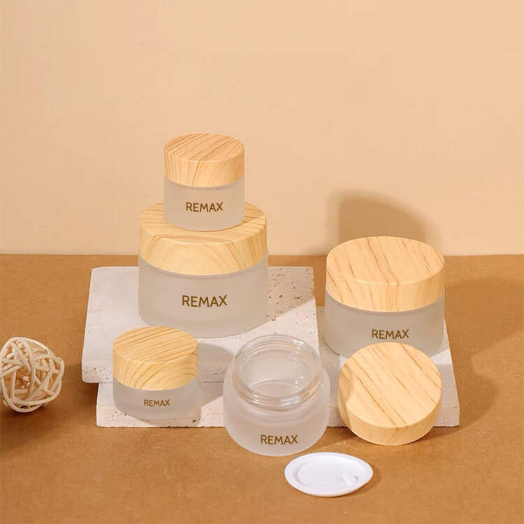 50g Clear Frosted Glass Cream Jar with Bamboo Lid