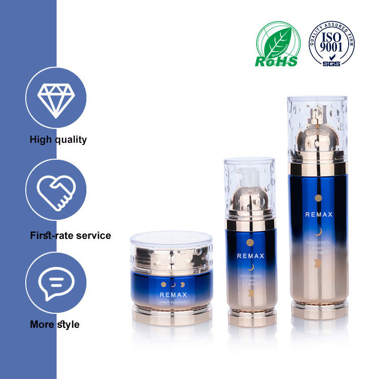Custom Blue and Gold Gradient Glass Skin Care Packaging Set