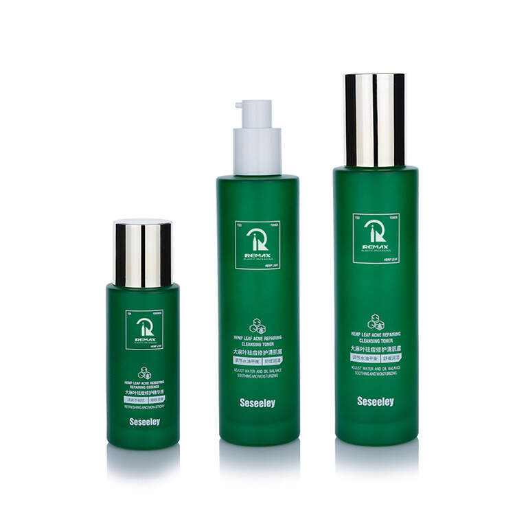 Wholesale Green Frosted Glass Skincare Packaging Set