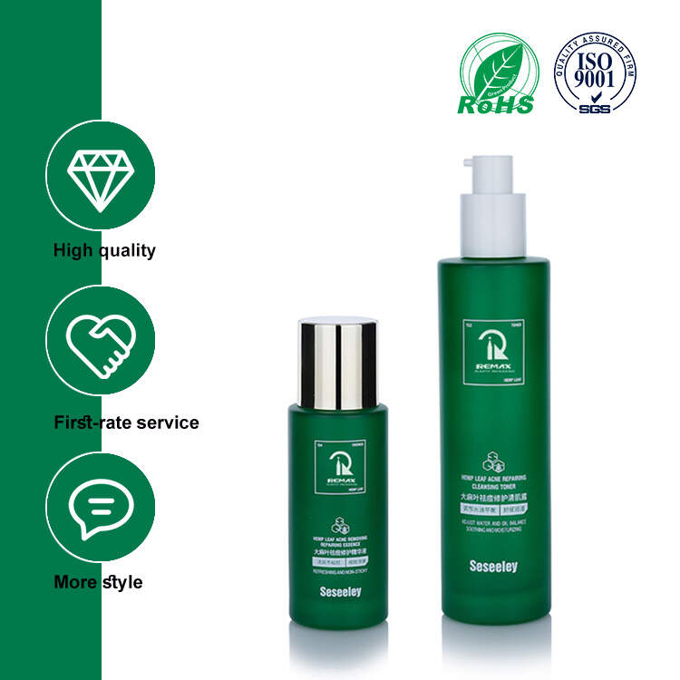 Wholesale Green Frosted Glass Skincare Packaging Set