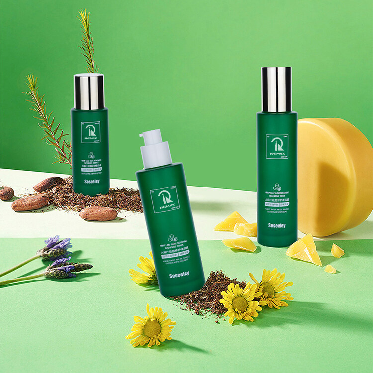 Sk002 Green Frosted Glass Skincare Packaging Set