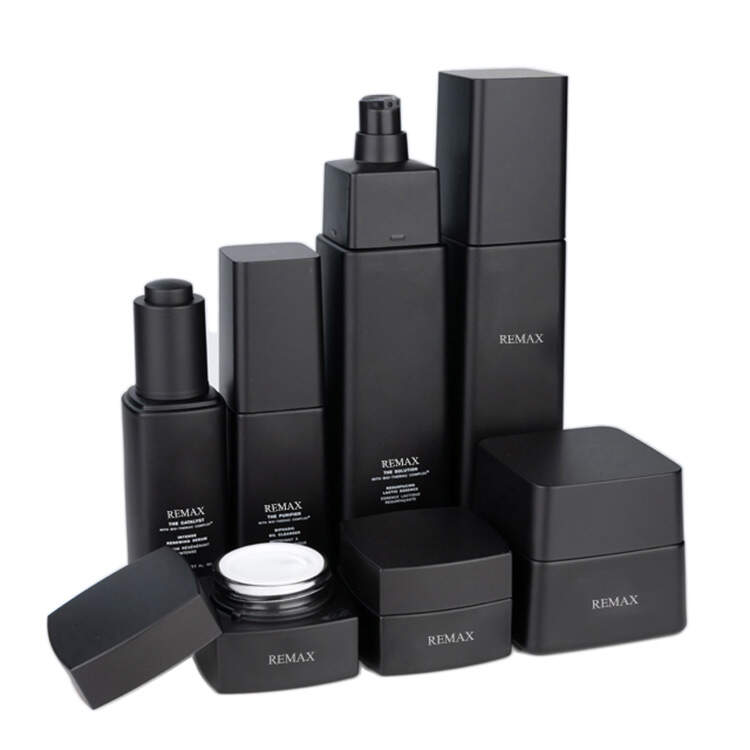 Custom Black Minimalist Glass Skincare Packaging Set