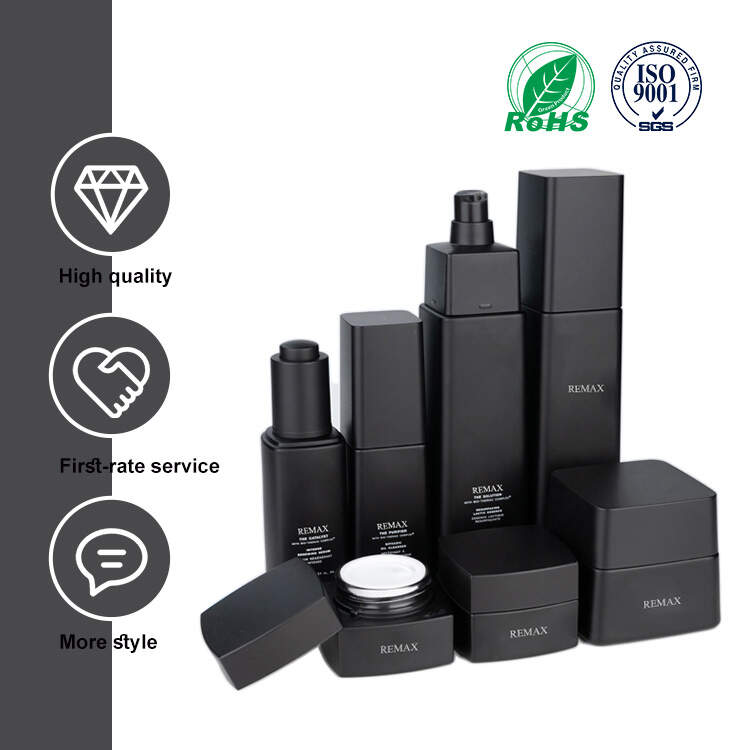 Custom Black Minimalist Glass Skincare Packaging Set