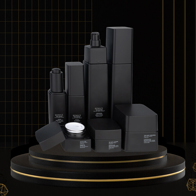 sk016 Black Minimalist Glass Skincare Packaging Set