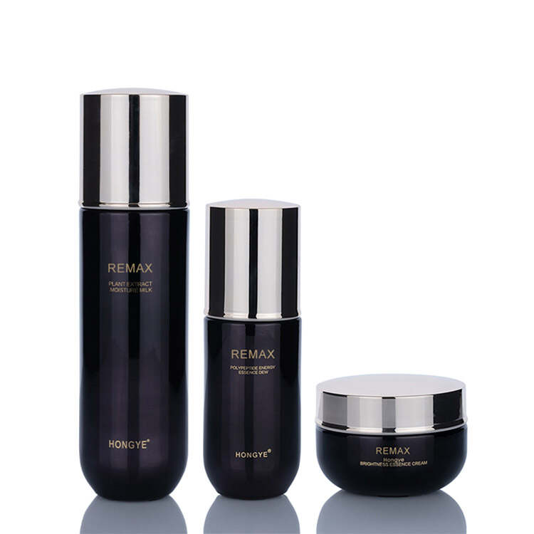 Wholesale Black Glossy Glass Skincare Packaging Set