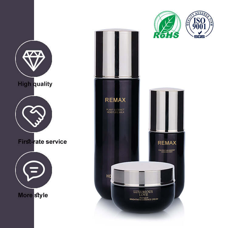 Wholesale Black Glossy Glass Skincare Packaging Set