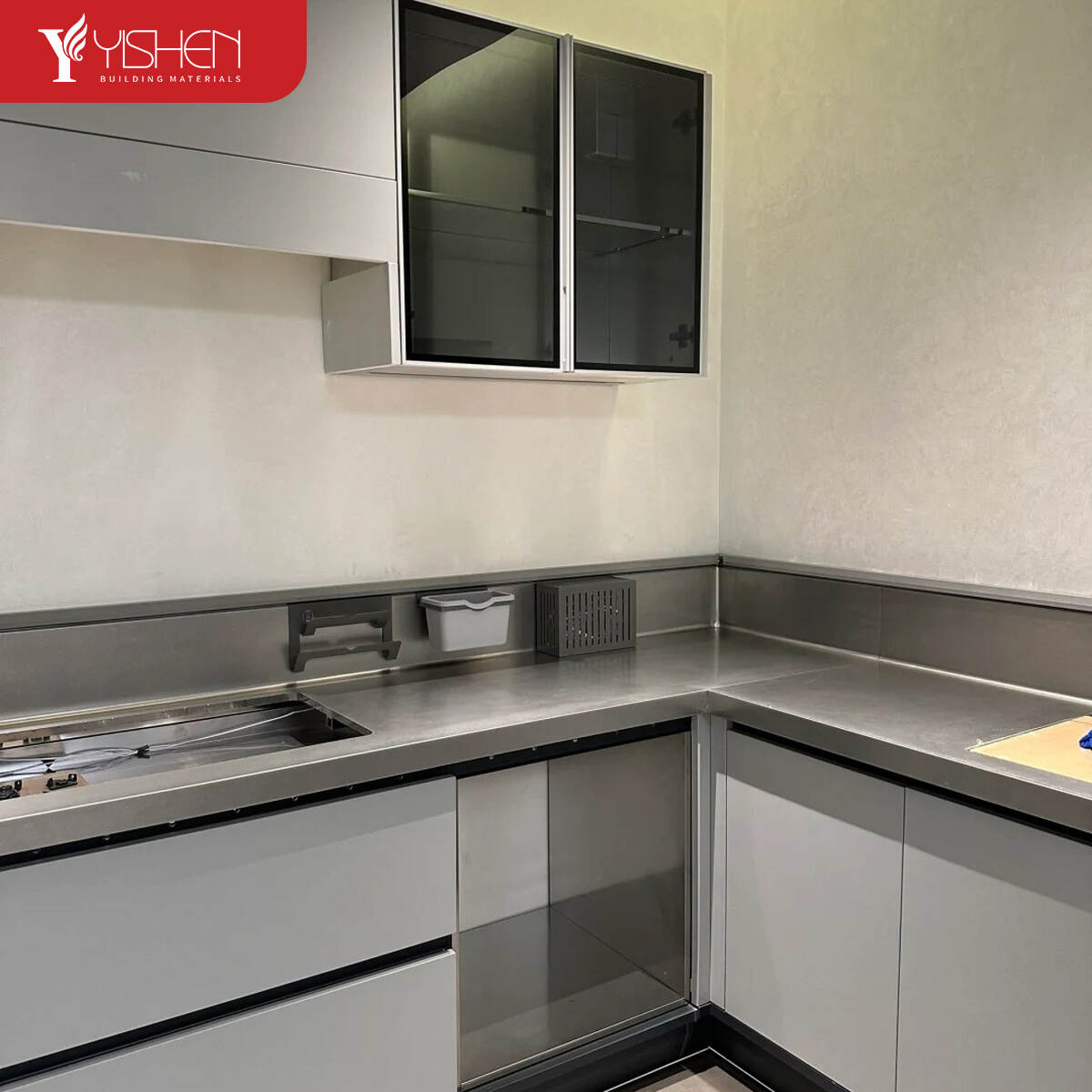 L Shaped stainless steel Kitchen Cabinet