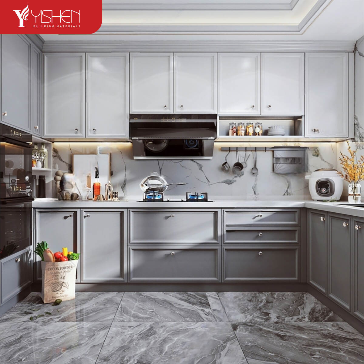 kitchen cabinets with shelves