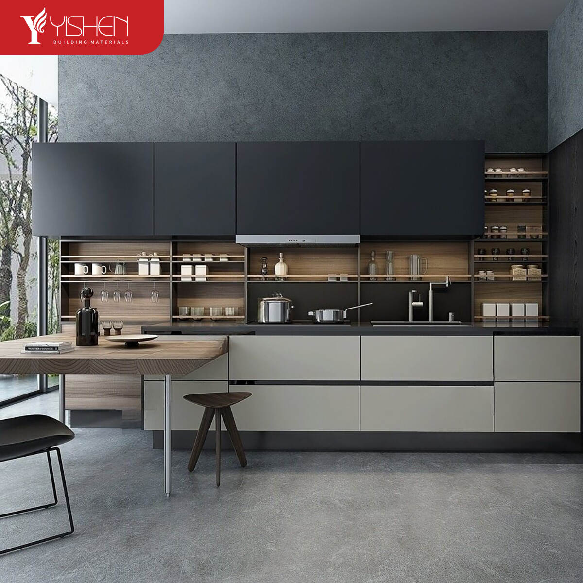kitchen countertop with cabinet unit