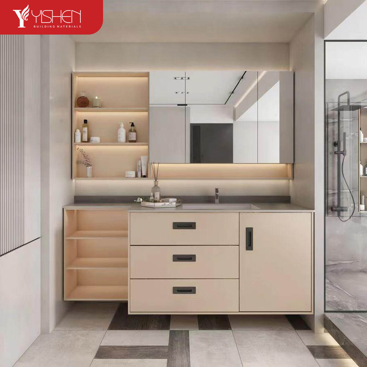 Home bathroom cabinet with LED Mirror 