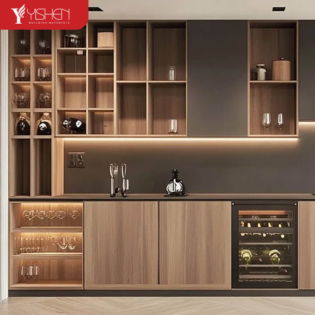 wine cabinet with glass holder