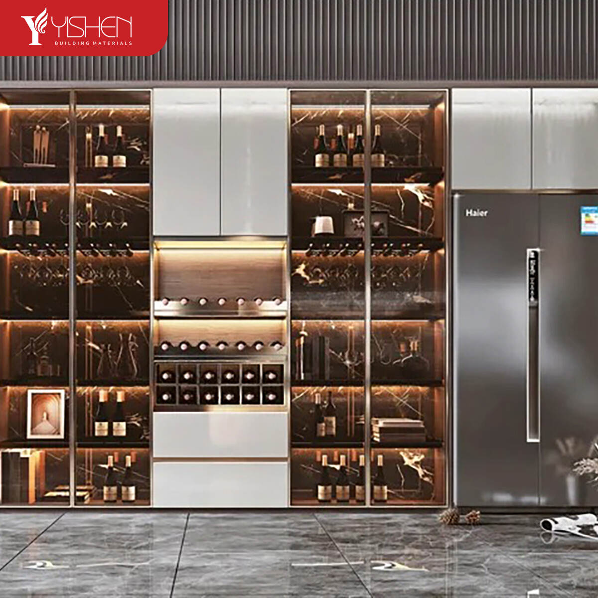 built-in lighting wine cabinet