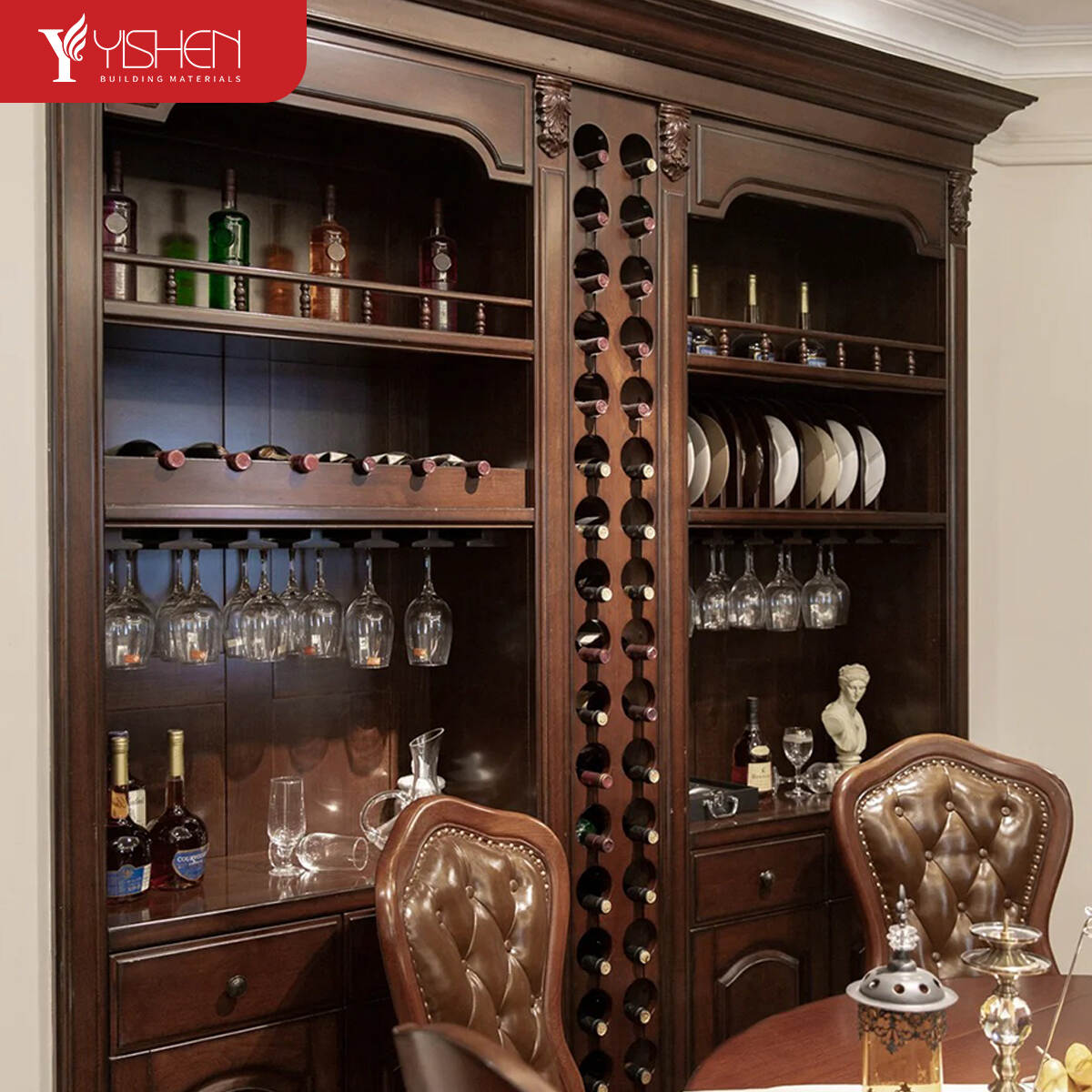 solid wood wine cabinet with glass door