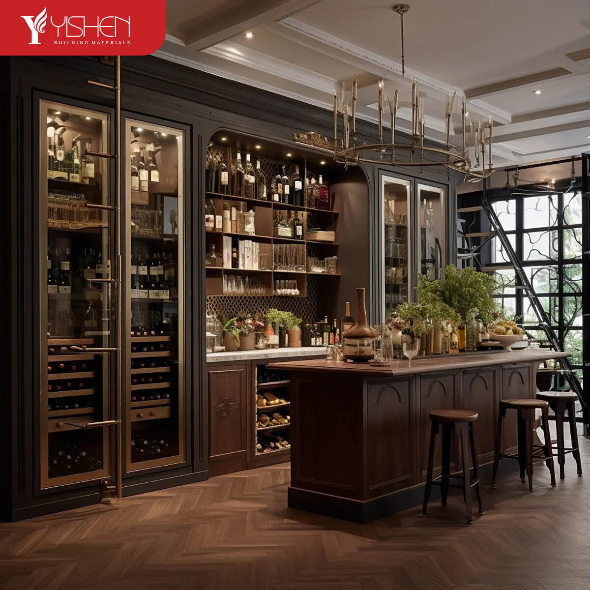 solid wood wine cabinet with glass door